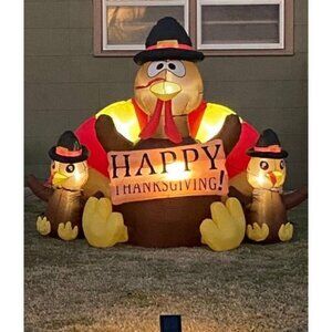6ft Height Happy Thanksgiving Inflatable LED Lighted Turkey Family Blow Up